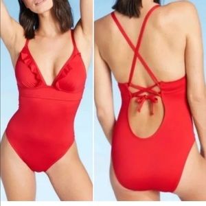 Shade & Shore Red One Piece Swimsuit M Medium
